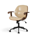 GLITZHOME 38 IN CREAM PU LEATHER ADJUSTABLE SWIVEL DESK CHAIR - BEIGE/CREAM - Brand New