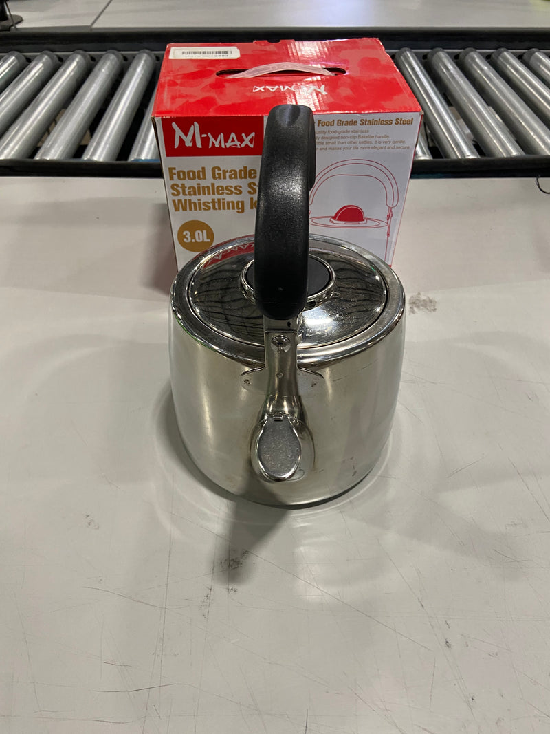 M-MAX FOOD GRADE STAINLESS STEEL WHISTLING KETTLE, 3L - STAINLESS STEEL - Like New