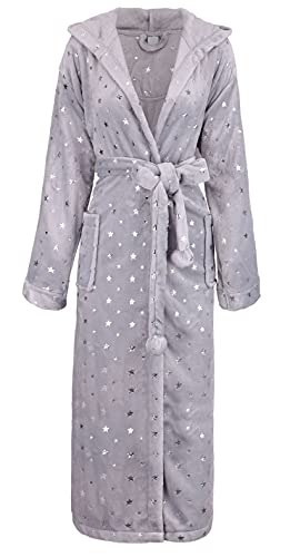 BURKLETT WOMEN'S HOODED PRINTED FLANNEL FLEECE BATHROBE SIDE POCKETS -ONE SIZE - Brand New