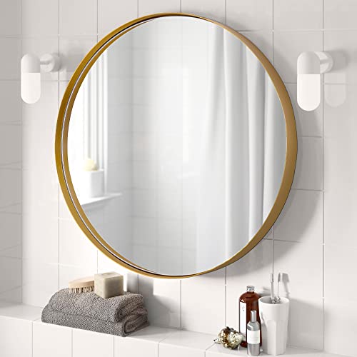 PAIHOME ROUND BATHROOM MIRROR STAINLESS STEEL GOLD ROUND MIRROR - GOLD - Like New