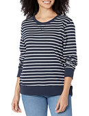 AMAZON ESSENTIALS WOMEN'S FLEECE CREWNECK LONG SLEEVE PULLOVER L - NAVY/STRIPE - Like New