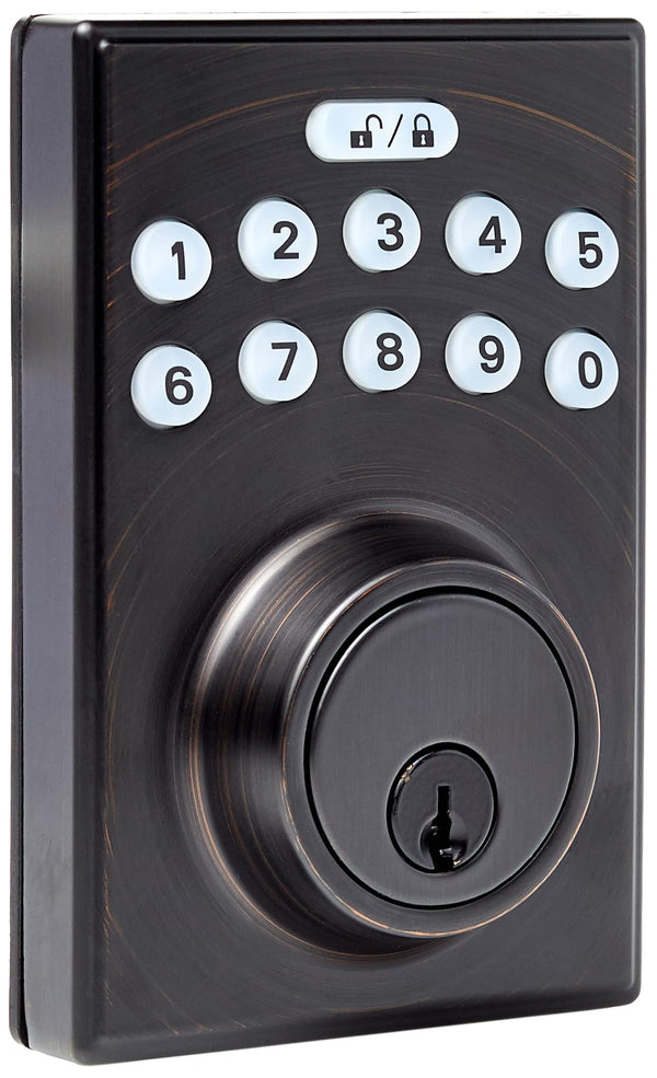 AMAZON BASICS ELECTRONIC KEYPAD DEADBOLT DOOR LOCK KEYLESS ENTRY - OIL BRONZE - Brand New