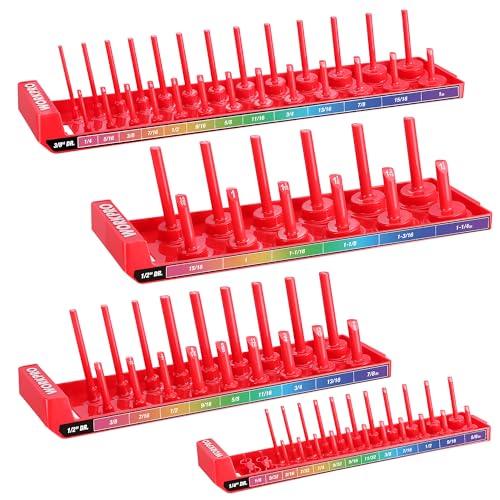 WORKPRO SOCKET ORGANIZER SET 4PC IMPACT SOCKET HOLDER 1/4" 3/8" 1/2" DRIVE - RED - Like New