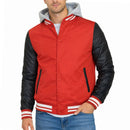 FORMAKER GALAXY MEN'S HOODED VARSITY JACKET DETACHABLE HOOD, SIZE: M - RED/BLACK - Like New