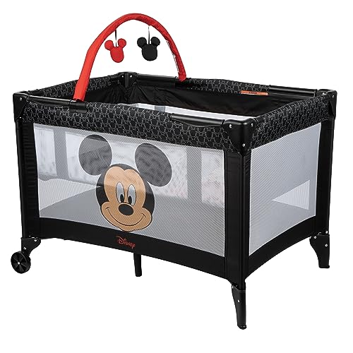 DISNEY BABY 3D ULTRA PLAY YARD WITH BASSINET BAGER PEEKING MICKEY BLACK - Like New