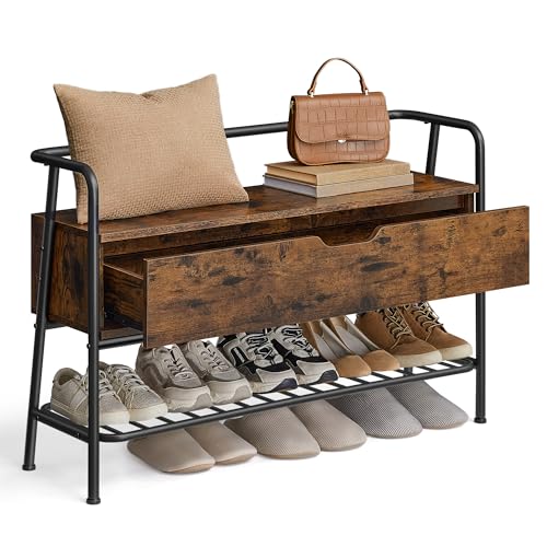 VASAGLE SHOE STORAGE BENCH WITH SEATING LSB151K01 - Rustic Brown/Ink Black - Like New