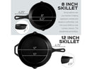 Cuisinel Cast Iron Skillet Lid Set of 2 Kitchen Cookware 8” 12" C12608 - Black - Like New
