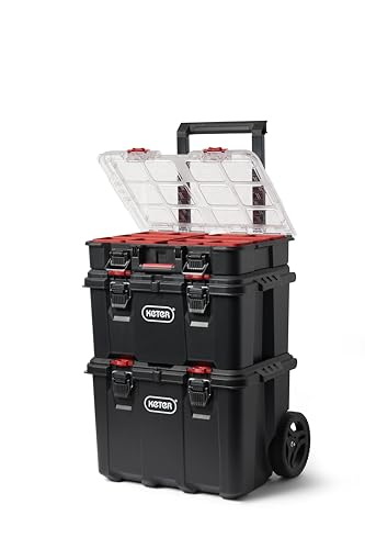 KETER STACK-N-ROLL MODULAR TOOLS ORGANIZER 3 PIECE TOOL BOX - BLACK/RED - Brand New