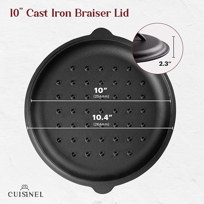 Cuisinel Cast Iron Lid Fits 10"Lodge Skillet Frying Pans or Braiser - Black - Like New