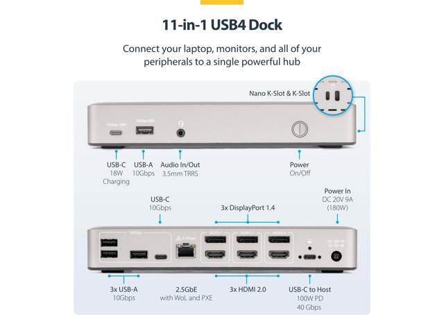 STARTECH TRIPLE-MONITOR USB4 DOCKING STATION 4K 60HZ HDMI DISPLAYPORT - SILVER - Like New