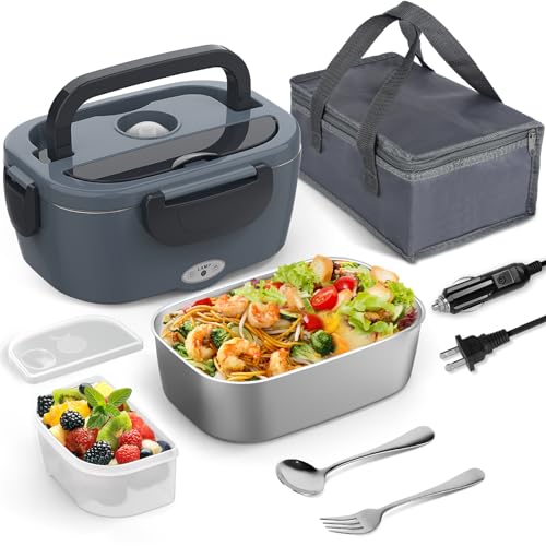 WISAKEY HEATED LUNCH BOX FOR ADULTS, 60-80W ELECTRIC LUNCH BOX - BLACK/GRAY - Like New