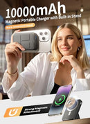 GXORUL MAGNETIC PORTABLE CHARGER, 10000MAH, WIRELESS POWER BANK - BLACK - Like New