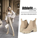 ATHLEFIT WOMEN'S CHELSEA BOOTS LUG SOLE CHUNKY HEEL ELASTIC SIZE 6 NUDE - Brand New