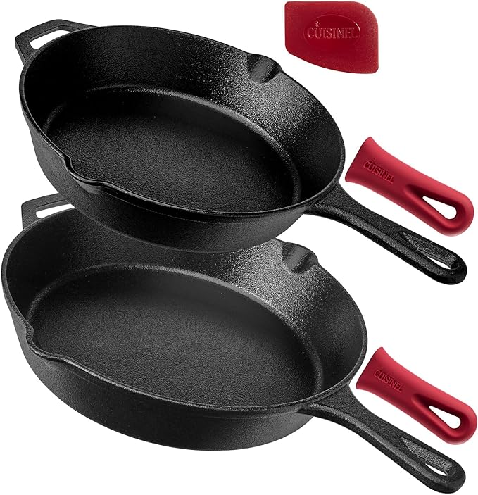 Cuisinel Cast Iron Skillets Set Pre-Seasoned 2-Piece Pan 10" 12" 2 PACK - Black - Like New
