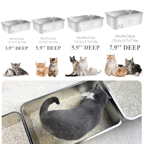 PTWAA Stain Resistant Cat Litter Box High Side Cats Toilet Metal KITTEN - SILVER - Like New