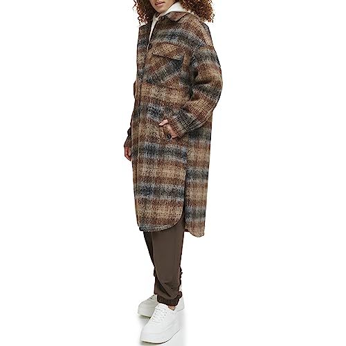 LEVI'S WOMEN LONG PLAID FLANNEL SHIRT JACKET BROWN PLAID SIZE S - Brand New