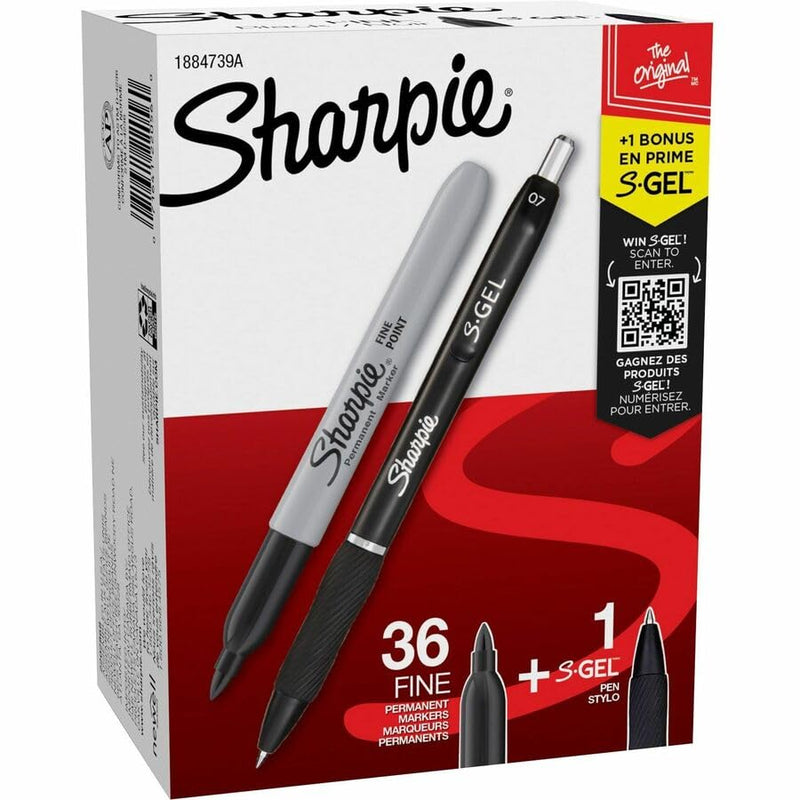 SHARPIE FINE TIP BLACK PERMANENT MARKER 36 COUNT BULK SET PLUS S-GEL - BLACK - Like New