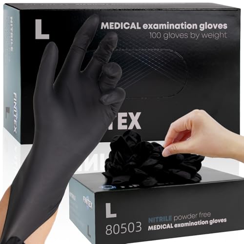 FINITEX BLACK NITRILE DISPOSABLE GLOVES 5MIL POWDER-FREE MEDICAL EXAM (LARGE) - Brand New