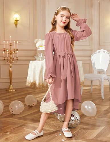 Arshiner Girls Long Sleeve Dress Fashion High Low Flowy Swing Semi Formal - Like New