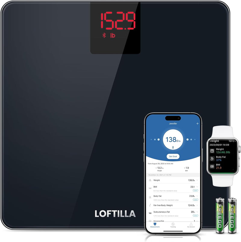 LOFTILLA SMART SCALE FOR BODY WEIGHT WEIGHT BATHROOM SCALES - BLACK Like New