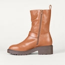 Amazon Essentials Women's Mid Calf Cropped Biker Boot, Faux Leather Tan Size 12 - Like New
