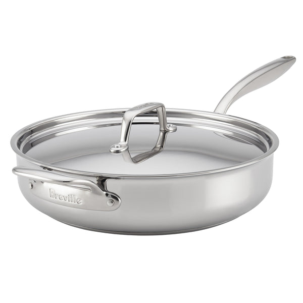 BREVILLE CLAD STAINLESS STEEL PAN FRYING PAN WITH LID 5 QUART - SILVER - Like New