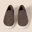 AMAZON ESSENTIALS MEN'S SLIP-ON LOAFER SNEAKERS SIZE: MEN 11 BROWN FAUX SUEDE - Like New