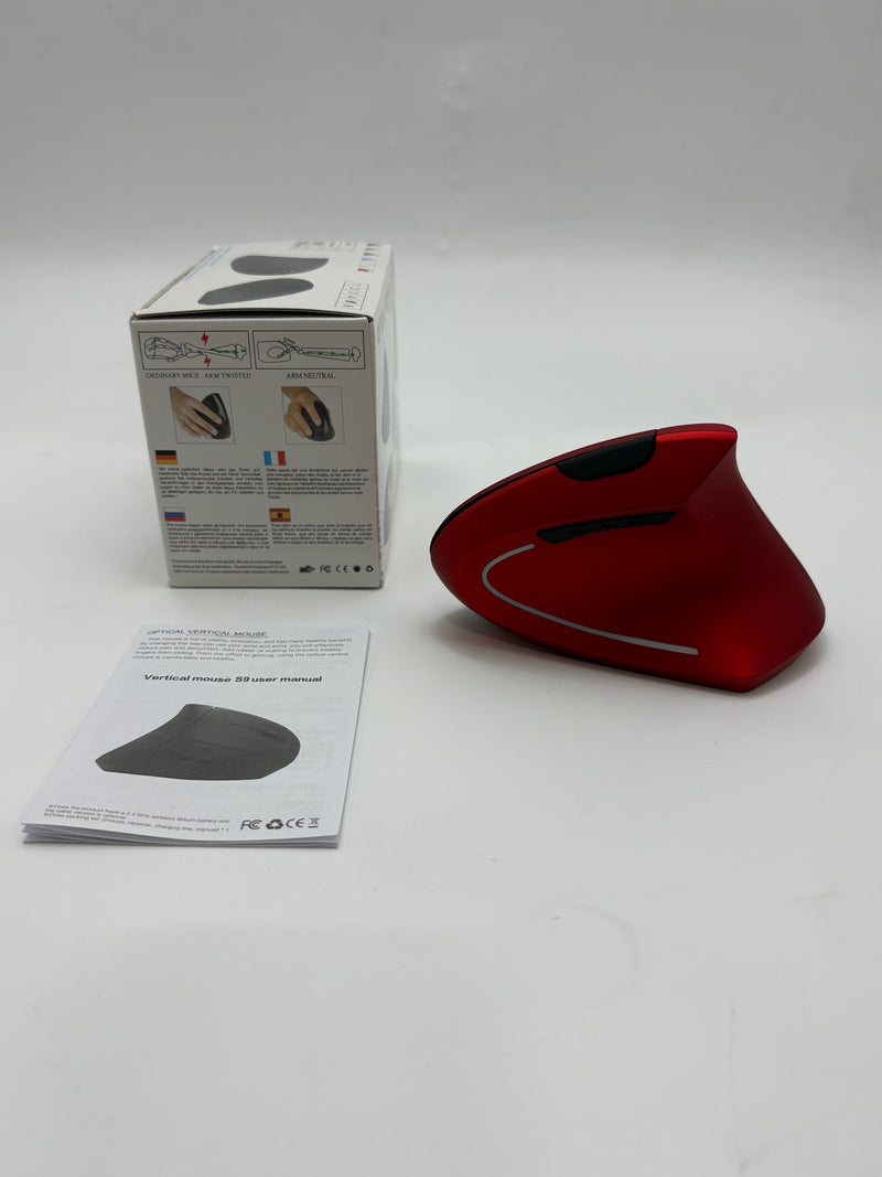 GENERIC WIRELESS VERTICAL ERGONOMIC OPTICAL MOUSE - RED - Like New