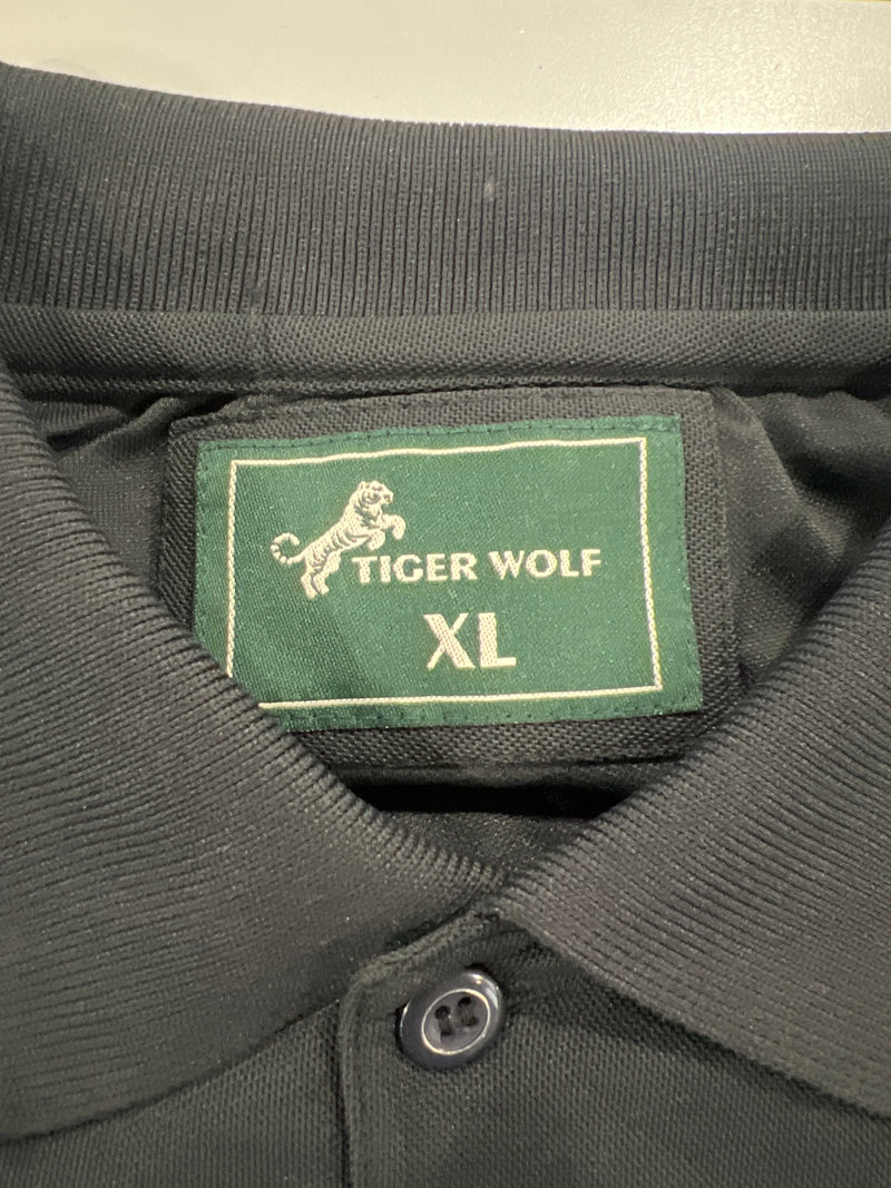 TIGER WOLF 3 BUTTON POLO SHIRT - SIZE: MEN XL - BLACK - Like New