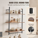 VEVOR INDUSTRIAL PIPE SHELF 3 TIER WALL-MOUNT FLOATING RUSTIC WOOD - BLACK - Like New
