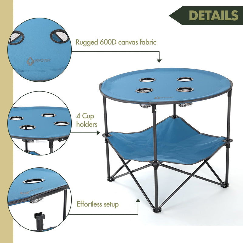 ARROWHEAD OUTDOOR 28” PORTABLE FOLDING TABLE 4 CUP HOLDERS - BLUE - Like New