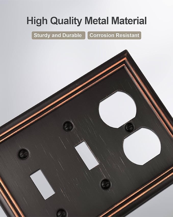 ZILLSEA METAL WALL PLATE 2 TOGGEL 1 DUPLEX SWITCH PLATES 3-GANG 1 PACK - BRONZE - Like New