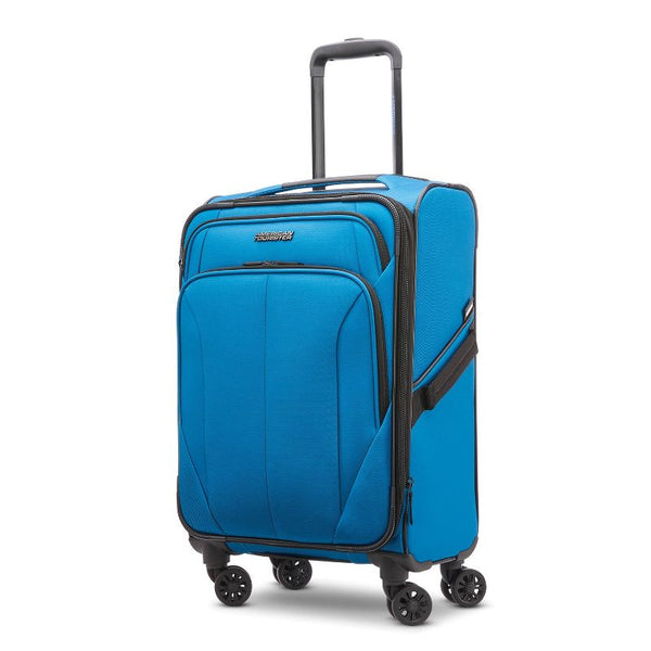 AMERICAN TOURISTER PHENOM SOFTSIDE CARRY ON SPINNER SUITCASE SOLID LUGGAGE, BLUE - Like New