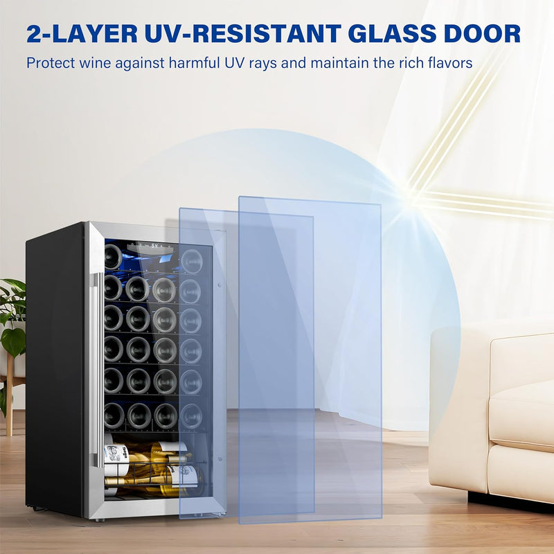 YEEGO WINE FRIDGE REFRIGERATOR 27 BOTTLE WINE COOLRT UNDER COUNTER - BLACK - Like New
