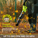 LEAPUL 21V Electric Cordless Leaf Blower, 2X 2.0Ah Batteries,Charger-Green/Black - Like New