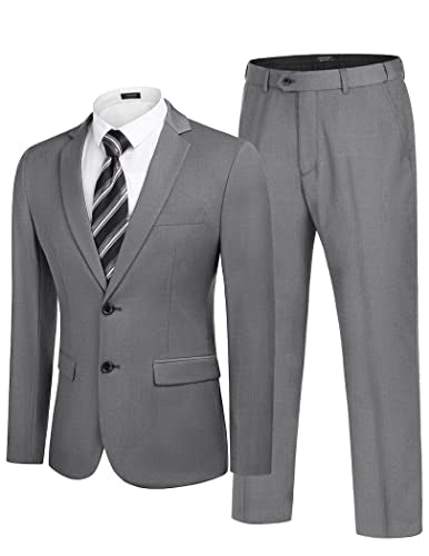 COOFANDY MEN'S 2 PIECE SUITS CLASSIC FIT 2 BUTTON DRESS SUITS - SIZE: 2XL - GRAY - Like New