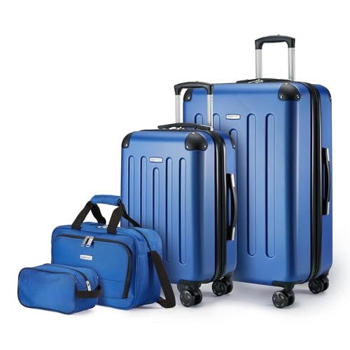 Amazon Basics 4-Piece Luggage Set, Including Two Hardside Suitcases - Navy Blue - Like New