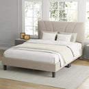 AVENCO QUEEN BED FRAME UPHOLSTERED PLATFORM ADJUSTABLE HEADBOARD - BEIGE - Like New