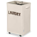 WONDERSOME LAUNDRY HAMPER WITH WHEELS - FARMHOUSE CREAM - 90-LITER - BEIGE - Like New