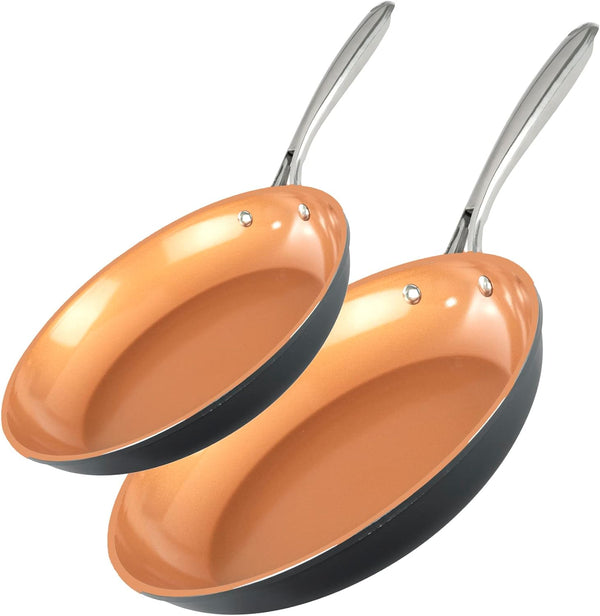 Gotham Steel 2 PK Non-Stick Frying Pans Set , 10 + 11 Inch 1419 - Brown Like New