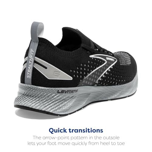 BROOKS MEN’S LEVITATE STEALTHFIT 6 NEUTRAL RUNNING SHOE 9.5 BLACK/GREY/OYSTER - Like New