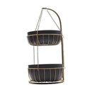 Gourmet Basics by Mikasa Aztec Gold Finish 2-Tier Metal Basket Storage - Gold - Like New