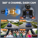 HUPEJOS 360° Dash Cam 4 Channel Front Rear Inside Camera FHD V7 - BLACK - Like New