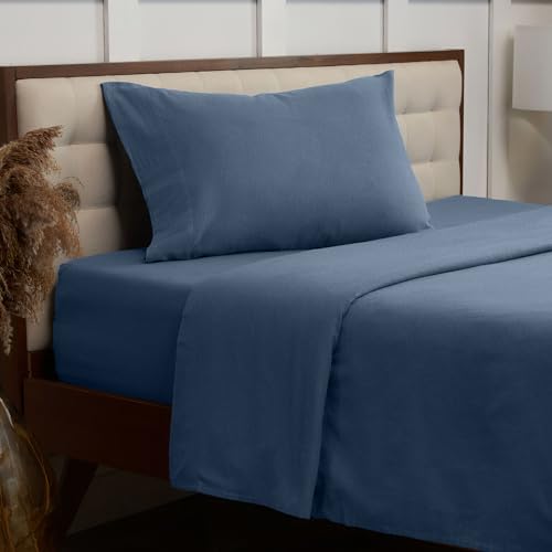 MELLANNI COTTON FLANNEL SHEET SET DOUBLE BRUSHED FITTED SHEET TWIN XL - BLUE - Like New