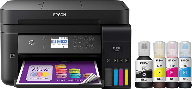 Epson WorkForce ET-3750 EcoTank Wireless Color All-in-One Printer Scanner BLACK Like New