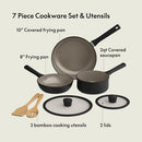 BELLA 7 PIECE COOKWARE SET WITH EVERGOOD CERAMIC NONSTICK COATING BLACK - BLACK - Like New