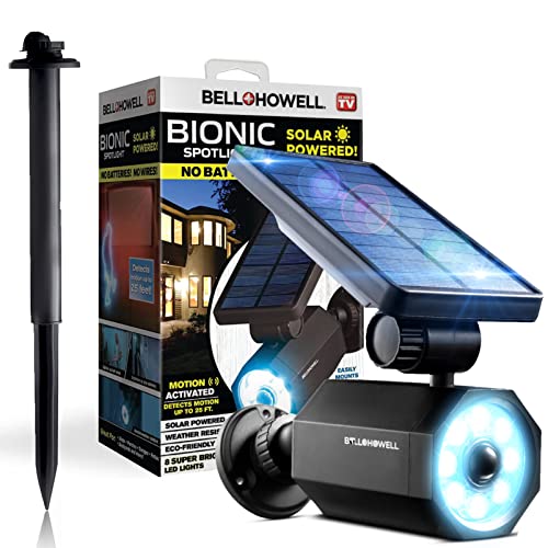 BELL + HOWELL BIONIC SPOTLIGHT 25 FT MOTION SENSOR SOLAR SUN PANELS 2963 BLACK - Brand New