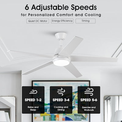 VACZON 52-IN CEILING FAN WITH LIGHT AND REMOTE (5 BLADE) - WHITE - Like New