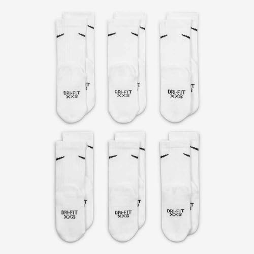 RN0019-001 NIKE BABY 6-PACK PERFORMANCE SOCKS MEN 4-5 WHITE CREW  NEW - Brand New