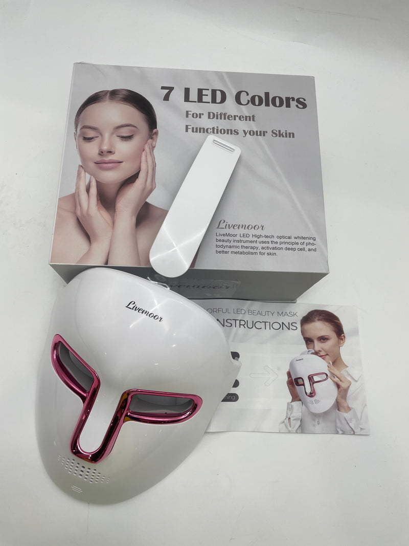 LIVEMOOR 7 LED HIGH-TECH OPTICAL WHITENING ANTI-AGING LIGHT THERAPY - WHITE/PINK - Like New